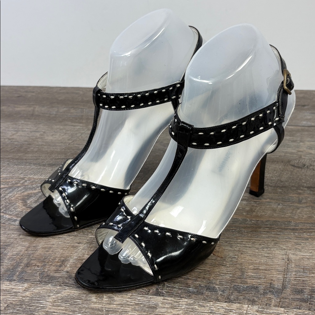 Manolo Blahnik Black Leather T-Strap Heels Size 39 (Us 8.5-9)